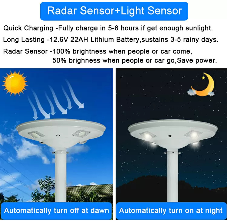UFO outdoor waterproof motion sensor led solar garden light 40w 50w detail