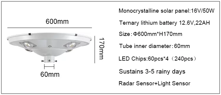 UFO outdoor waterproof motion sensor led solar garden light 40w 50w detail